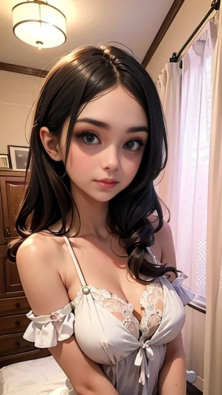 highest quality, RAW Photos, Realistic, face, Incredibly ridiculously beautiful girl, cute, Long Hair, Depth of written boundary, High resolution, Super detailed, detailed, Very detaileded, extremely detaileded eye and face, Sharp pupils, Realistic students, Sharp focus, Cinema Lighting, flat breasts, small breasts, small,( small bust: 1.2), small bust, (slim, small, flat, small), thin, Delicate and sexy collarbone, (White shirt:1.2), (Lifting ワイシャツ to show off a small white bra:1.5)))、