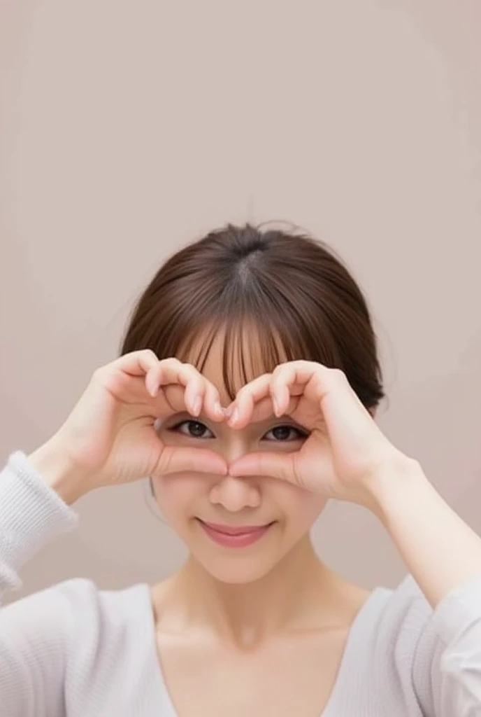 Make a heart with both hands、put on a big smile:2.0、 instagrammable:1.2 (Ultra-precise human anatomy ,  top quality、 RAW photo、8k、32K、masterpiece、 realistic 、 photorealistic :1.37)、Cute Japanese women images、 tank top、）、  upper body、 1 girl、Photo Mapping、 Physically based rendering 、 high image quality、 high definition 、1080P、( beautiful face)、(Detailed facial description )、( Detailed description of the hand setter&#39;Muscle area)、( CG in detail)、 rich details 、( Stunning Features :1.35)、( detail eyes )、 of cute ladies are looking forward to your eyes、Delicate clavicle、 various poses 、非常にリアルで詳細な若い女性の  upper bodyポートレート。The skin is beautiful、  Soft light is reflected in the high part of the cheek  .、 Tiny pores and hair follicles、 You can see even the thinnest blood vessels 。The skin is smooth、natural flushing of cheeks 、Healthy glow。 The eyes are large and clear blue、Her iris has fine patterning、 Light is reflecting and shining in the eye。 There is a slight shadow under her eye 、 Her eyelashes are long and naturally curled。 her lips are soft pink 、Smooth texture with a natural glow、 Slightly reflects light。  the woman wears a simple white top  .、 background is pale black and white gradation .、焦点は完全に顔と  upper bodyに当たっている。 realistic  shadows and textures、 picture-like depiction.。
