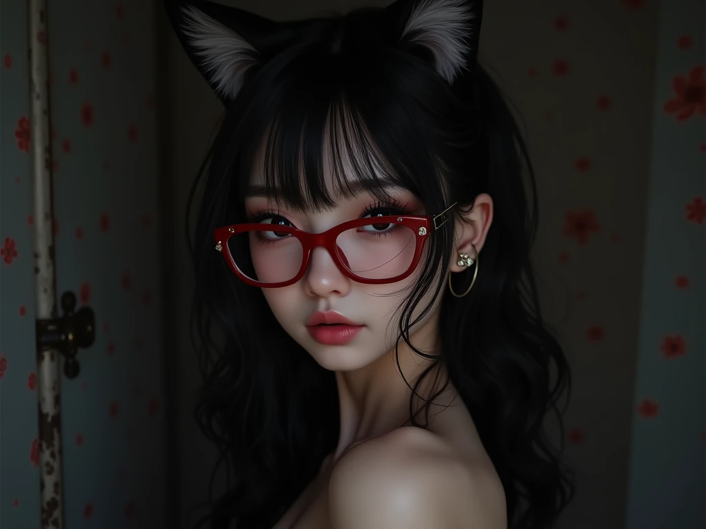 (raw photo: 1.2), (photorealistic: 1.4), high quality, masterpiece, illustration, smooth and cute, high details , CG, octane render, cinematic lighting, wallpaper 8k, amazing, fine details, Magnu opus, official art, extremely detailed CG unit 8k wallpaper absurd, incredibly absurd, huge file size, ultra-detailed, highres, extremely detailed, sexy girl, detailed, extremely detailed eyes and face, beautiful detailed eyes,  light on the face, cinematic lighting, outdoor, forest, (bottom: 1.3), (see-door: 1.2), looking at the viewer, 1girl, solo, female, young, golden proportions, (Kpop idol), (shiny skin: 1.2), (oily skin: 1.1), ((wavy gray hair and a sophisticated sense of style)), makeup, (bright eyes: 1.1), (eyelashes: 1.1), (Split lips: 1.1), red lipstick, broad shoulders, (medium-sized breasts:  1.1), (neckline: 1.1), (big ass: 1.2), thighs, ulzzang-6500-v1.1, cat ears, black pants, oversized, (hot pants), (black choker), earrings, high heels, (NSFW: 1.3) --auto --s2
