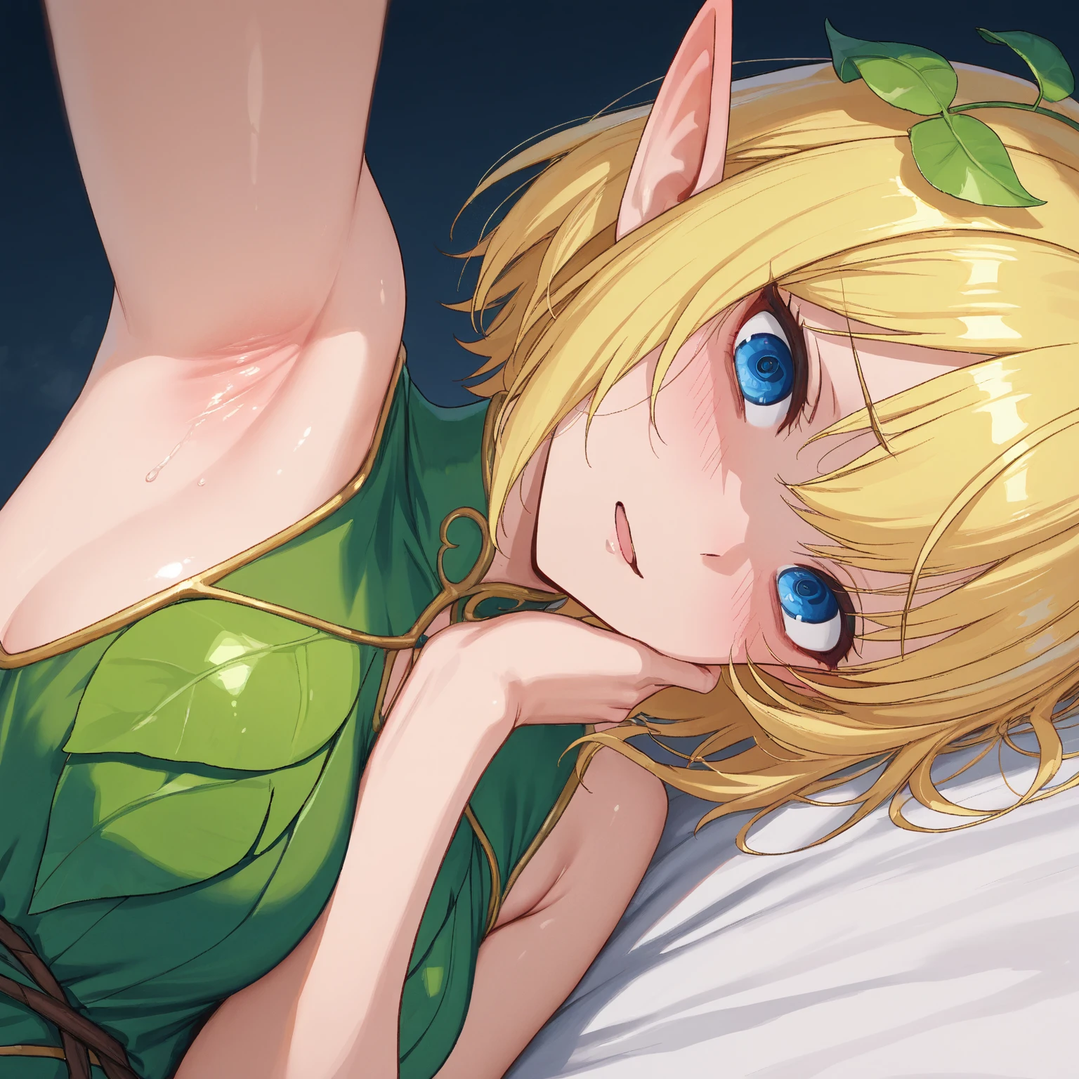  masterpiece, 1 girl,((extremely small breasts))、((very small breasts))、((A-cup size breasts)), high quality, exposed skin,、yellow green short hair、goblin、delicate body、slender body、Completely naked、firm and beautiful eyes、grumpy face、(8K)、(wallpaper)、(formal)、blush、((((Crawling pose:1.2))))、all fours position、upper grade、