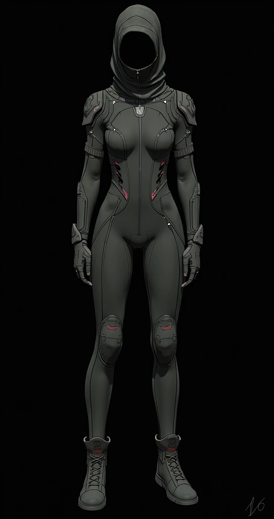 Beautiful cybernetic girl detailed muscles realistic masterpieces full figure pose (best quality,ultra-detailed), white hair in ponytail, fair skin, fit body, slim figure, narrow waist, (cocky expression), black carbon fiber cybernetic mobile combat suit, concept art