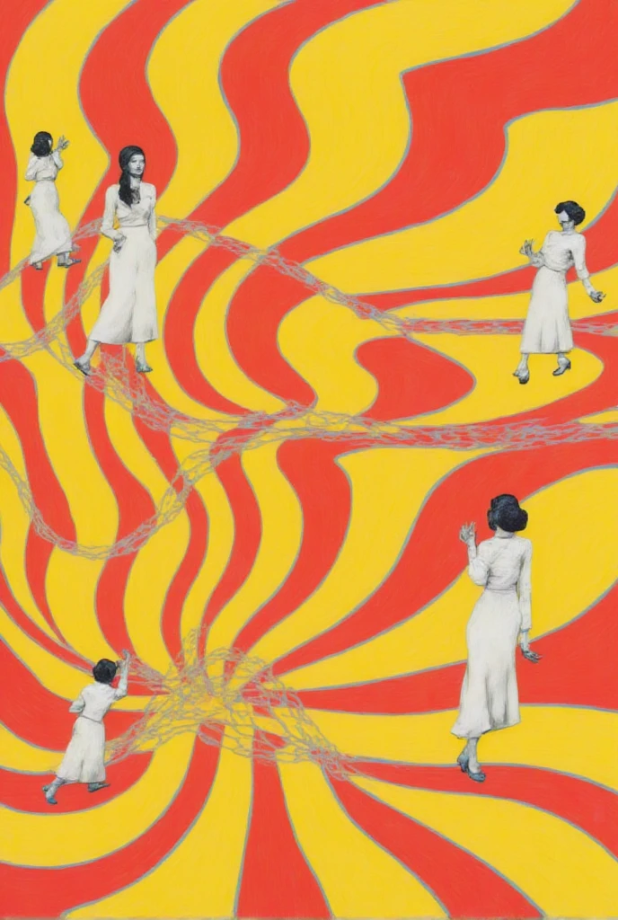 The picture of women in white uniforms is Spiral, Drawn into the spiral vortex , LSD Trip, vertigo - inducing,  LSD ripples , hypnotism,  （LSD , Dreaming illusions, best sleep,  spinning round and round death , Hypnotic, Psychedelic LSD , Astral Projection, Hypnotic dimensions, Spiral ,  distorted pose , yellow,red,White