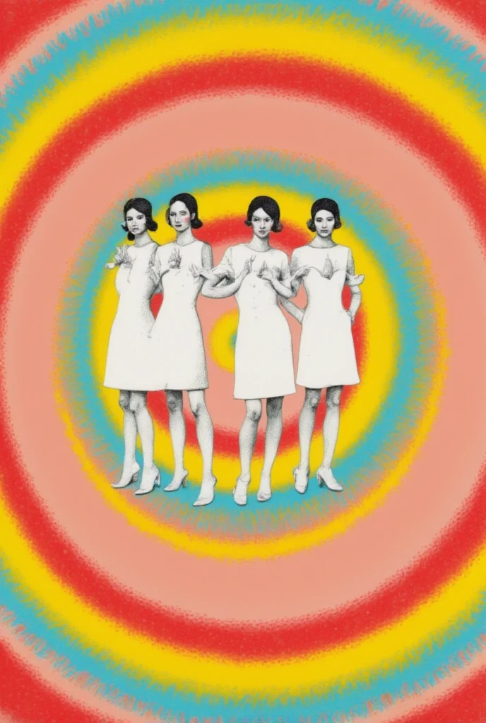 The picture of women in white uniforms is Spiral, Drawn into the spiral vortex , LSD Trip, vertigo - inducing,  LSD ripples , hypnotism,  （LSD , Dreaming illusions, best sleep,  spinning round and round death , Hypnotic, Psychedelic LSD , Astral Projection, Hypnotic dimensions, Spiral ,  distorted pose , yellow,red,White