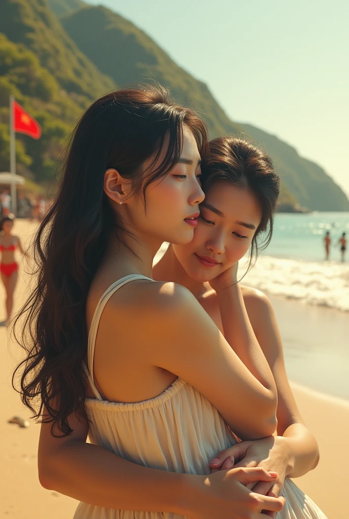 Beautuful Women,the sea,Fog,Real Human,Chinese,The sun and the moon coexist