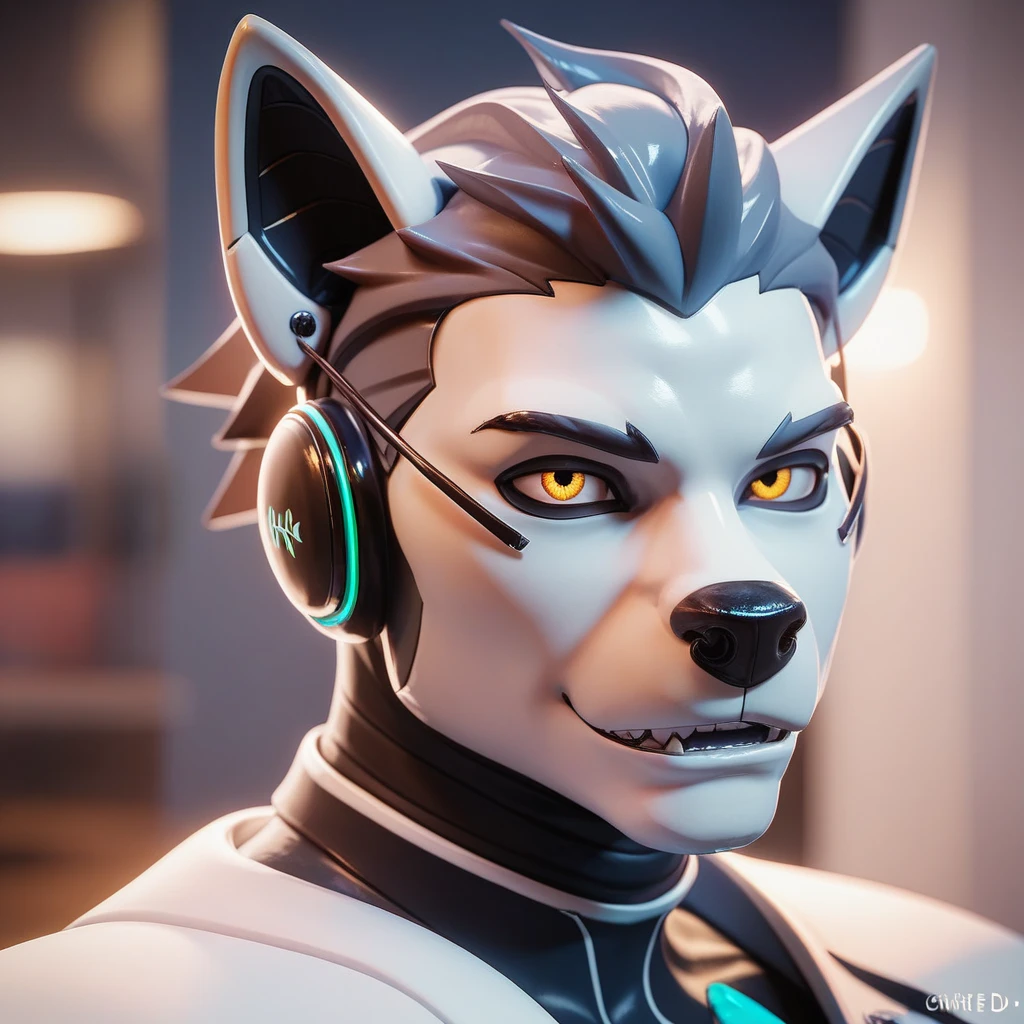 3D rendering of Generation Ai's portrait of the male wolf robot