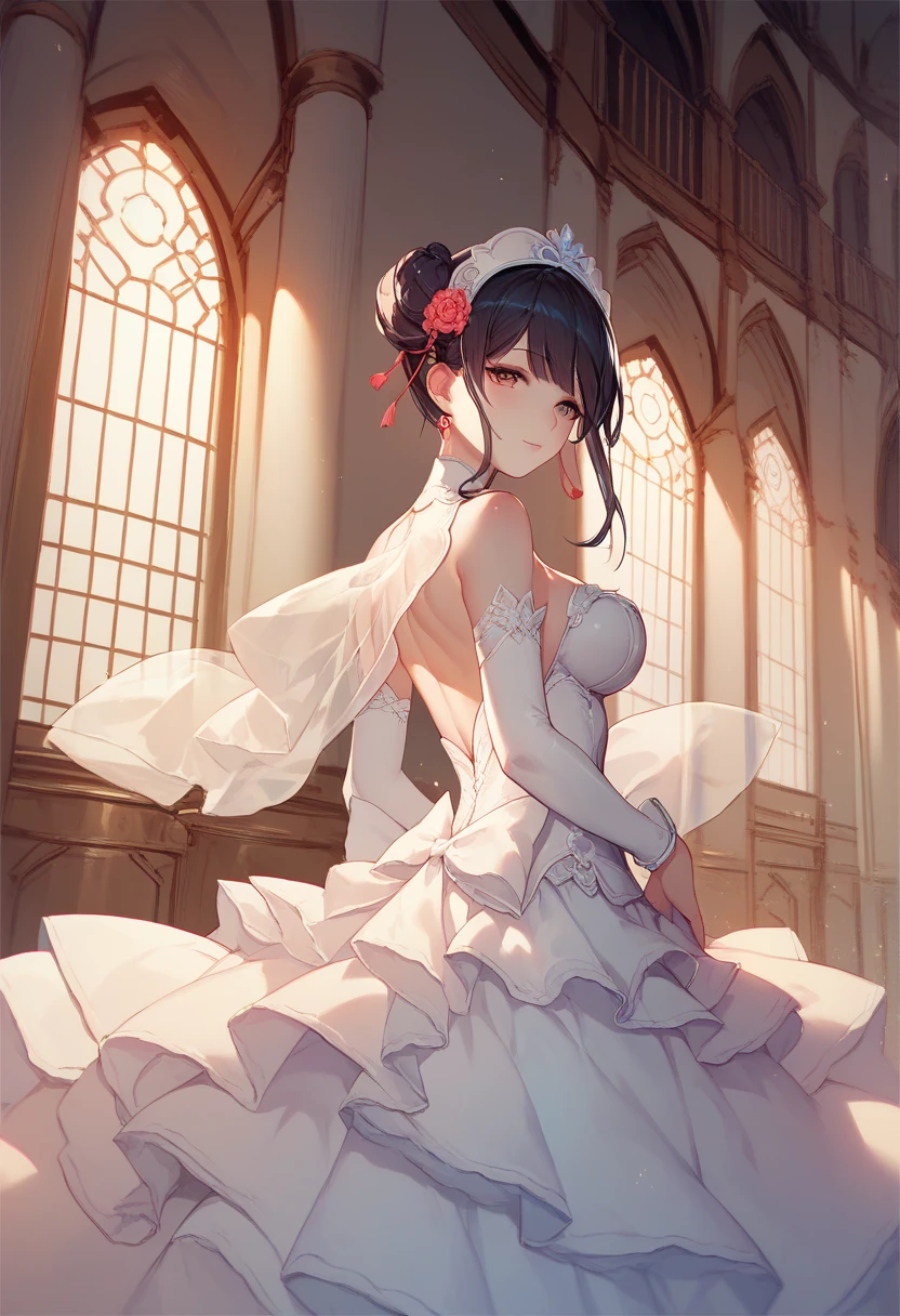 Kurumi Tokisaki Dressed elegantly in a white suit, posing very elegantly, in a mansion 