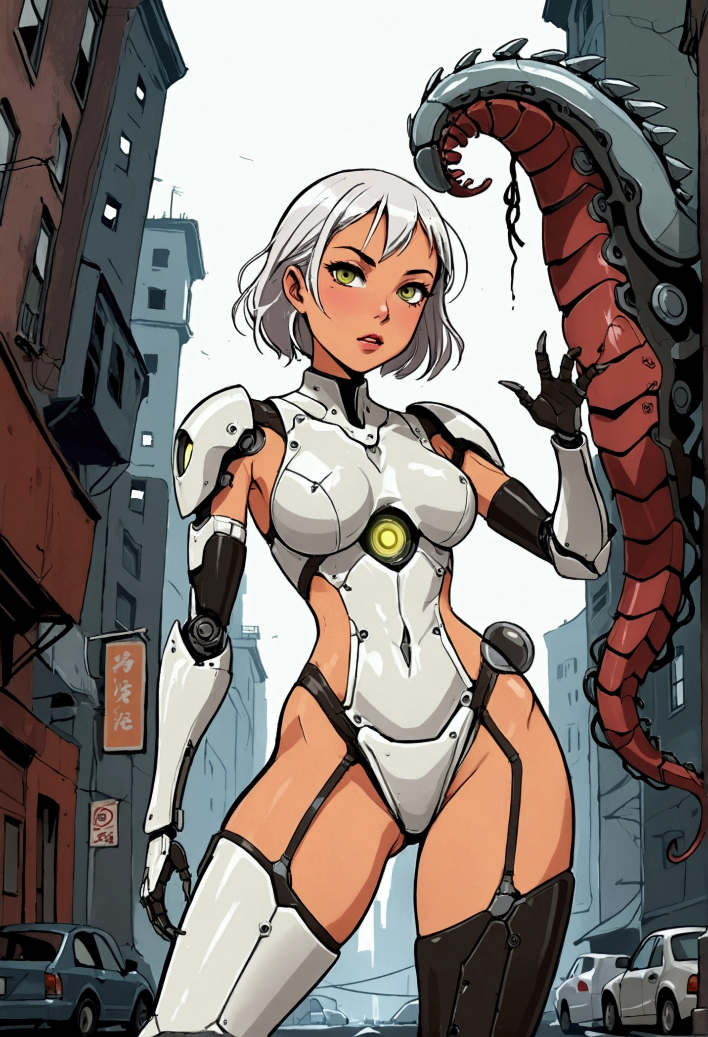 tartan scarf around neck, perfect proportions, anatomically correct, (head to toe: 2.0), (full body image: 2.0), 1girls, solo, (Casshern: 1.6), extremely stylized, deviant art, masterpiece, highly detailed, turquoise eyes, detailed eyes, expressive detailed eyes, wide eyed, detailed pupils, futuristic, ((1950s scifi helmet)), ((pointy helmet)), Rubber Gloss, white pants, blush, (white rubber skinsuit:1.4), white boots, blush, red rocket and cloud background, small breasts, ((nipping out:1.4)), (((nipping out))), lots of freckles, super textured detailed skin, entire body image, full body shot, nvinkpunk, professional photograph of alexander_skarsgard,