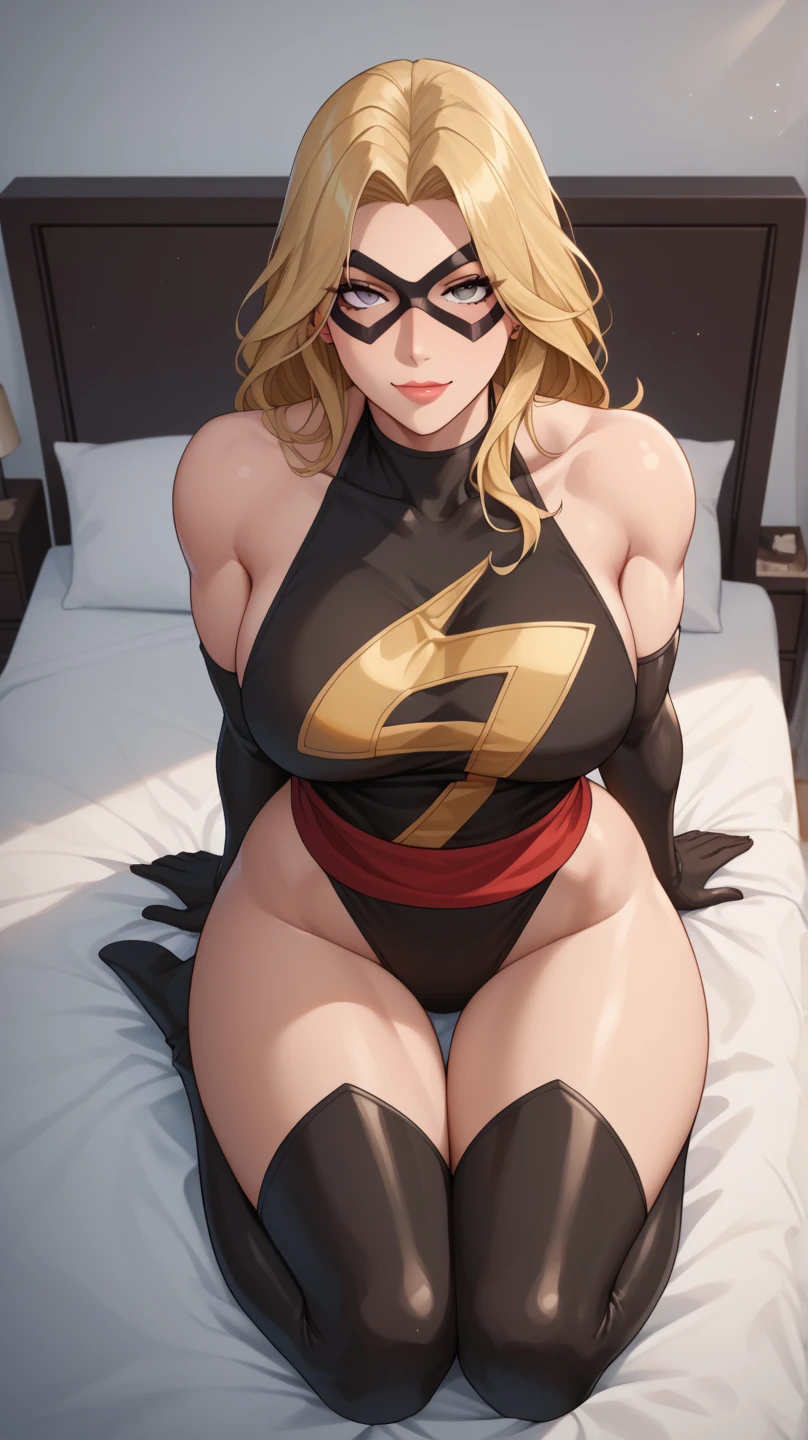 Beautiful blonde woman detailed defined body using golden spider-man role play，gigantic cleavage breasts，Split legs，Show details of private parts，Abs