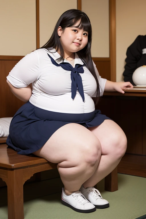 (((Photo Composition))), gravure, highest quality, Very detailed, Realistic, Very detailedskin, Perfect Anatomy, (Japanese MILF),80 years old, big breasts, Mature Woman, Sexy, Chromo White Skin, View your viewers,(((obesity))),(Double chin),(Sagging breasts),((Big belly)),Thick arms,thick upper arms,Thick legs,((Pussy juice)),long hair,ribbon,Facial wrinkles,make up,(serafuku),open clothes((brown hair)),solo focus,from below,(pov:1.4),orgasm face,((high school)), ((super wet skin)),sweaty skin