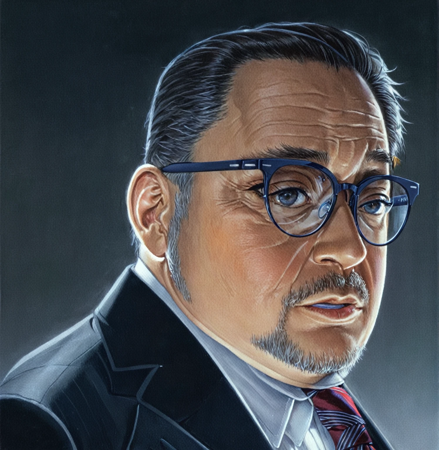 an ((anime art: 1.5)), Highly detailed, Masterpiece,there is a man with glasses and a suit and tie, wearing a suit and glasses