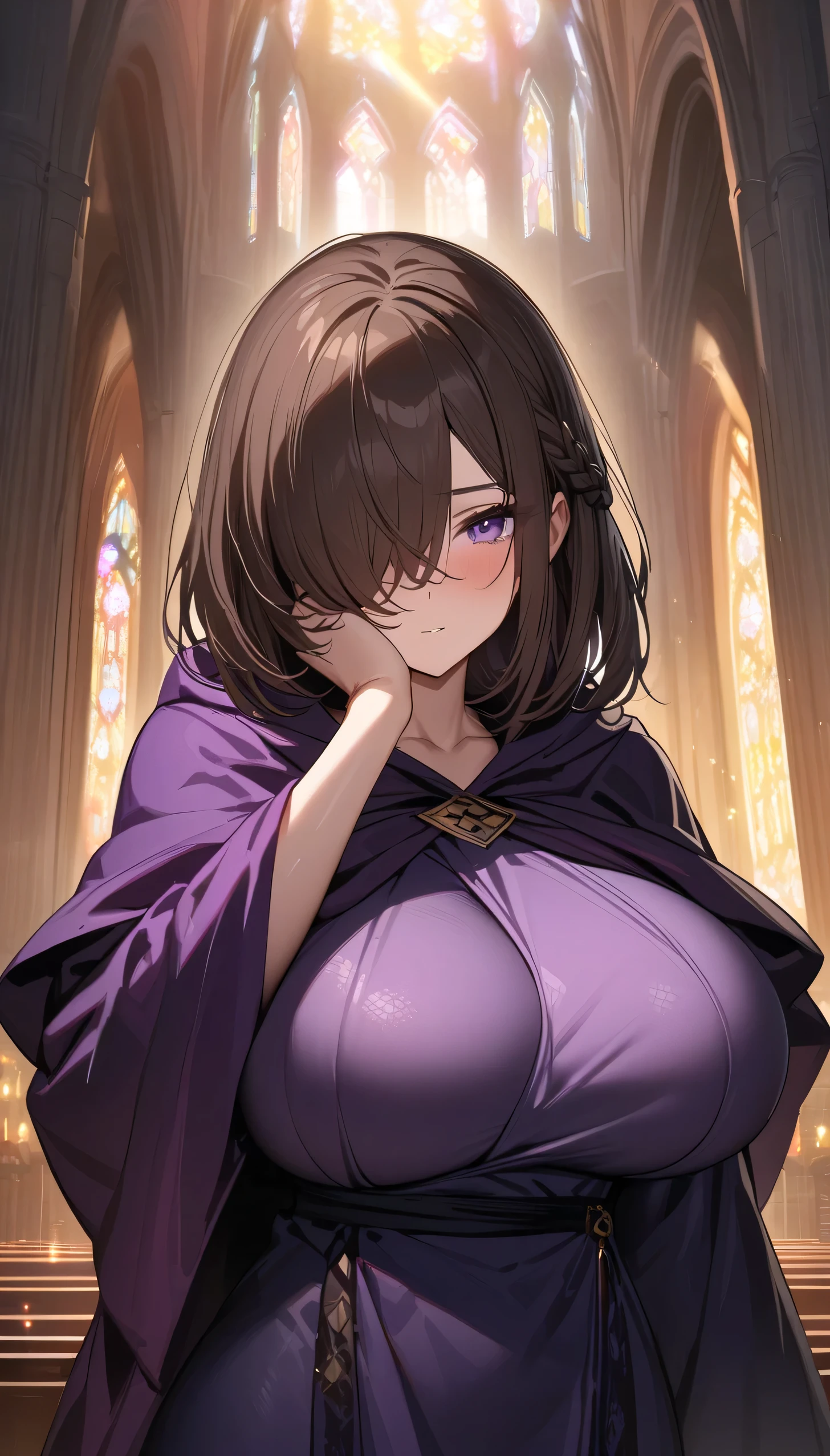 NSFW,masterpiece,Highest quality,High resolution,Very detailed,Madoka Higuchi\(The Idolmaster Shiny Colors\),short hair、Brown Hair、Purple Eyes,Belly dance,arabic costume,gem,Luxurious mansion,Brothel,Luxurious Room,Prostitute,Seduce,Dissatisfied face,(Elderly men),(Massage the breasts from behind)