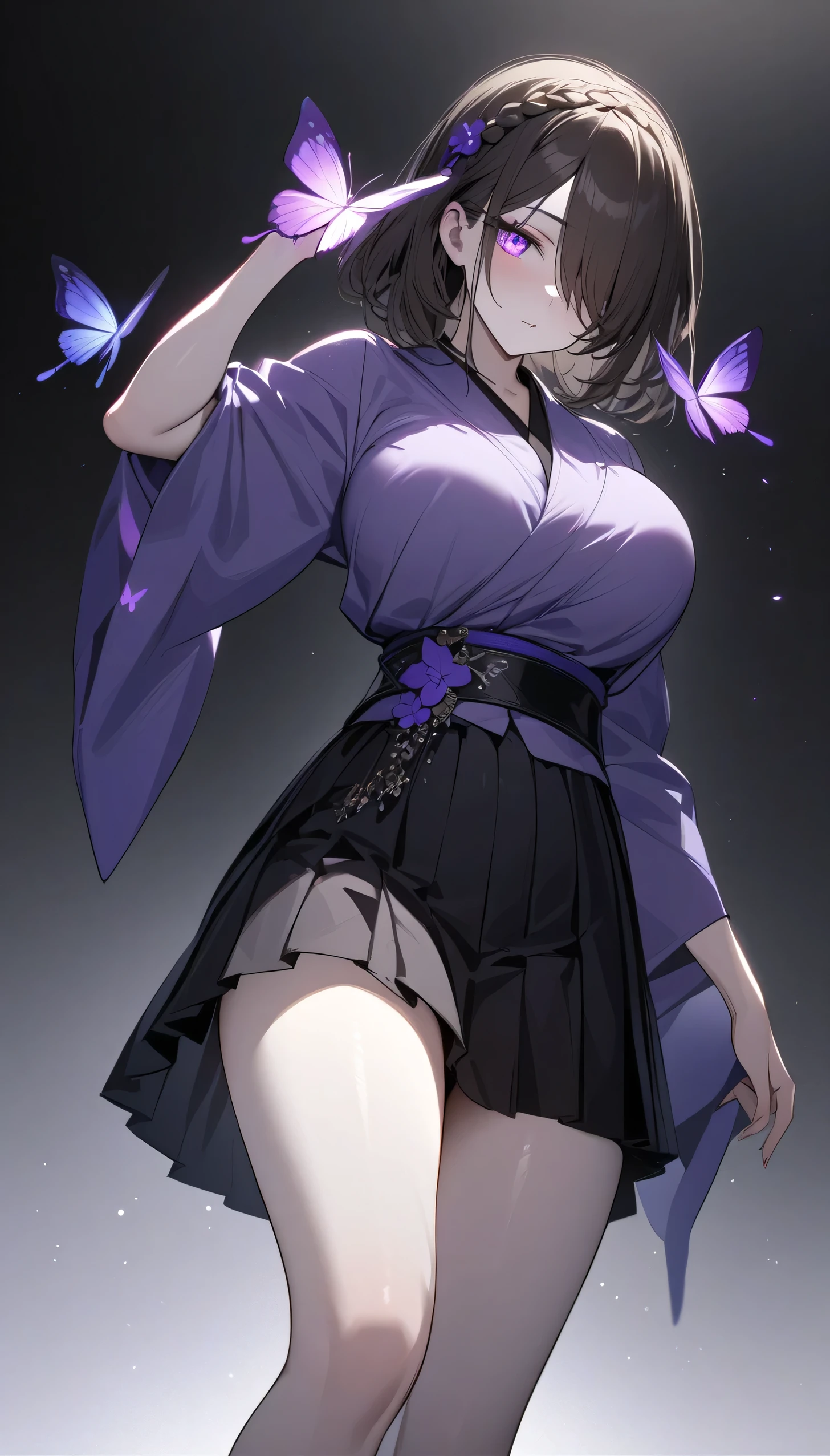kanaotsuyuri, kanao tsuyuri, Black Hair, butterfly, butterfly hair ornament, (Purple eyes:1.1), side ponytail, ponytail,
Hakama, No underwear,topless,Small breasts,whole body, Depicted to the toes,
break looking at viewer,
break outdoors, In the woods,Sprinting, Frightened face, Being chased, dash,
break (masterpiece:1.2), Highest quality, High resolution, unity 8k wallpaper, (figure:0.8), (Beautiful attention to detail:1.6), Highly detailed face, Perfect lighting, Highly detailed CG, (Perfect hands, Perfect Anatomy),(((Run through))), Waving your arms, My chest is shaking