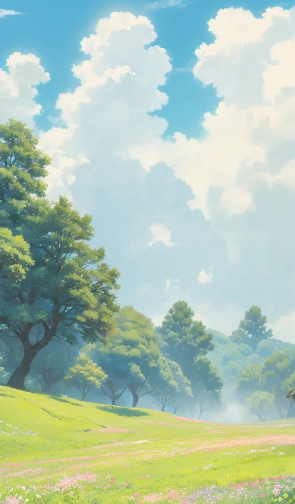 masterpiece,  anime style,  high definition ,  natural scenery ,  natural scenery 画, Beautiful blue sky, cloud, Wide sky, grassland, 