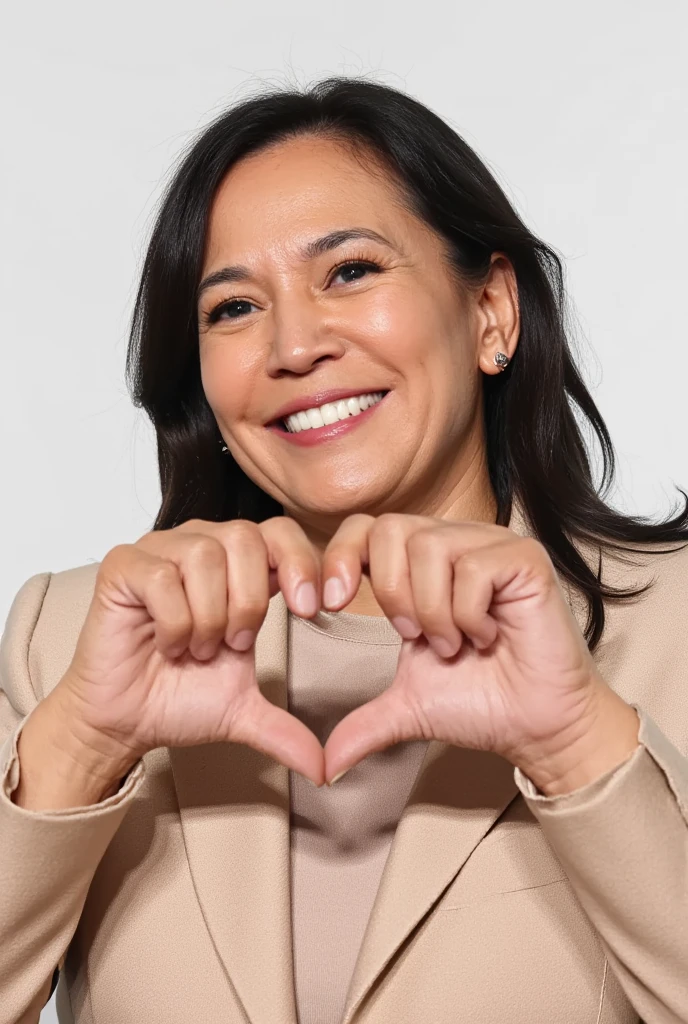 D0N4LD7RUMP:1.4,Kamala Harris:1.3,パステルカラーのオフショルダーパジャマWearing、A smiling woman posing alone 。 is a material that makes you feel warm just by touching it softly and gently,  firm  ,  is making a big heart with both hands ,  Wearing、Physical-based rendering of , View above the collarbone、  has a monotone background ,A photo of Joe Biden:1.3,Joe Biden:1.3
