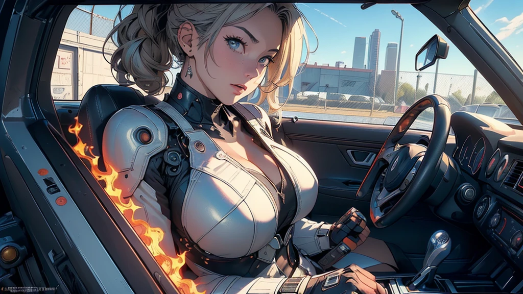 ((highest quality)), ((masterpiece)), (be familiar with), (High definition), 8K, Perfect Face、2Women、Two blonde women with cat ears、((モビルスーツの2cockpitのコックピットでスタンバイ中))、Fearless smile、tall、2 Blonde cat ears、2. Long Hair、2. Volumetric hair style、Large Breasts、Narrow waist、Big Ass、glamorous、Alluring、protector、Armor、combat suit、Combat Boots、Armament、Cinematic、Best Shadow、Side lighting、NEO TOKYO、((cockpit))、(Close-up of face)