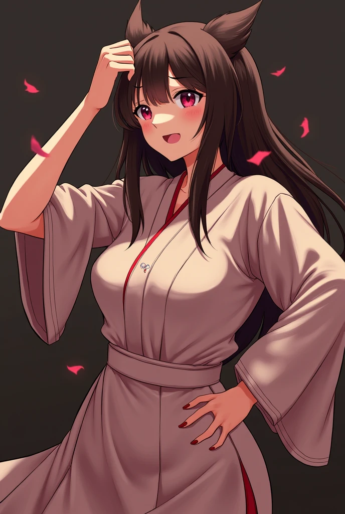 score_9_up, score_8_up, score_7_up, 1girl, solo, mature female, ((Utahime)), (((long purple tied hair))), brown eyes, pink lips, parted lips, scar on face, fit slim body, ((perfect medium erected breast)), (((white tight kimono with long red skirt))), bedroom, perfect model body, looking at the viewer, standing in seductive pose