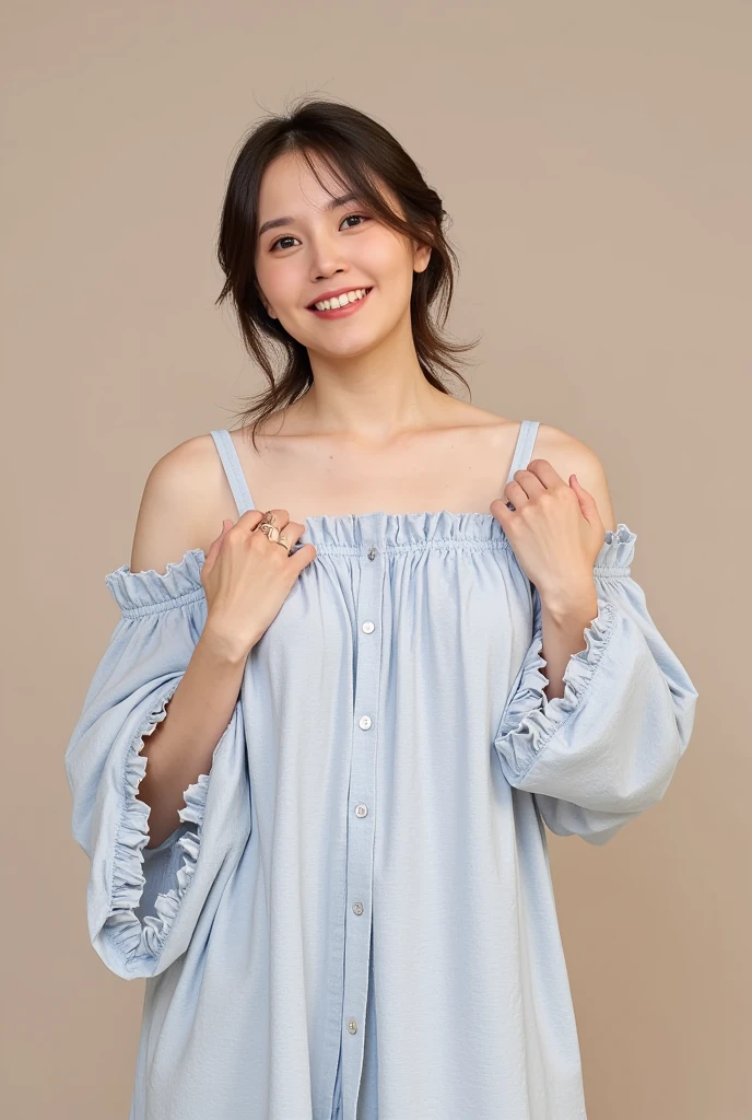  wears pastel-colored off-shoulder pajamas 、Pose alone, is a material that makes you feel warm just by touching it softly and gently,  firm  , Physical-based rendering of , View above the collarbone、  has a monotone background ,A photo of Joe Biden:1.3,Joe Biden:1.3
