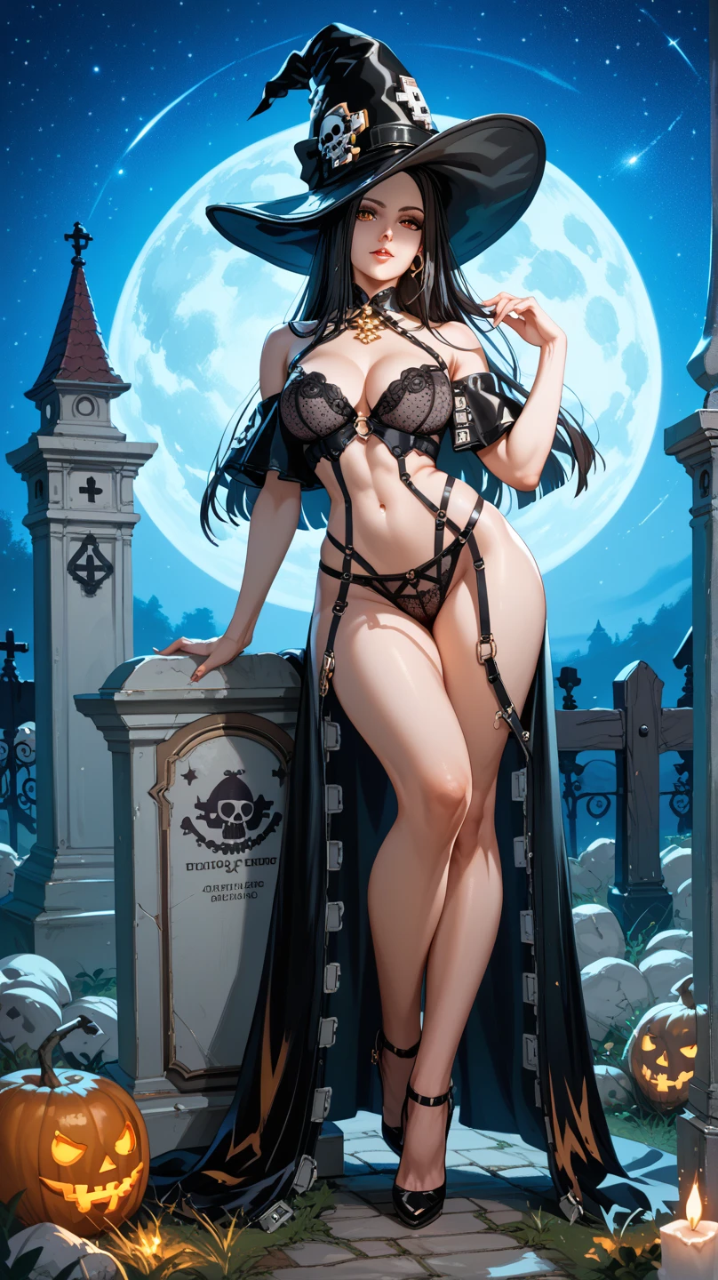  Sexy Testament by Guilty Gear , UHD, In a graveyard at night ,  a starry night in the background, pose sexy,  looking at the spectator ,  Plano lingerie, full body, 