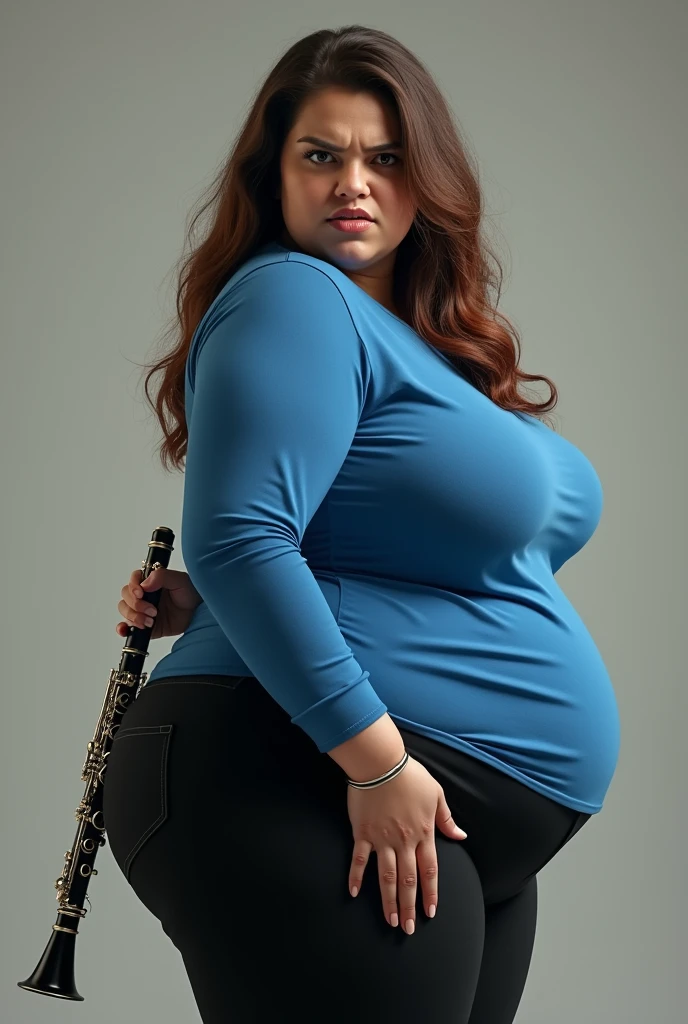 A slightly Sideview Happy photo of a young beautiful redhead bbw with soft fat belly, wide fat obese hips, thick fat legs and fat arms, cute pretty face, small breasts, blue eyes, freckles, in a purple covering detailed beautiful sitting and playing a grand piano in an opera