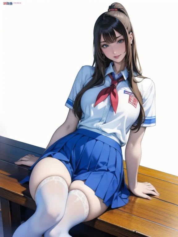 Arab asian woman sitting on stairs with hands on chin, Realistic Young Gravure Idol, a hyperrealistic schoolgirl, Young Pretty Gravure Idol, Young Gravure Idol, Cute Schoolgirl, a hyperrealistic schoolgirl, Young skinny gravure idol, Young Sensual Gravure Idol, japanese girl school uniform, beautiful anime high school girl, Japan school uniform、((top-quality)), ((masterpiece)), (detaileds),