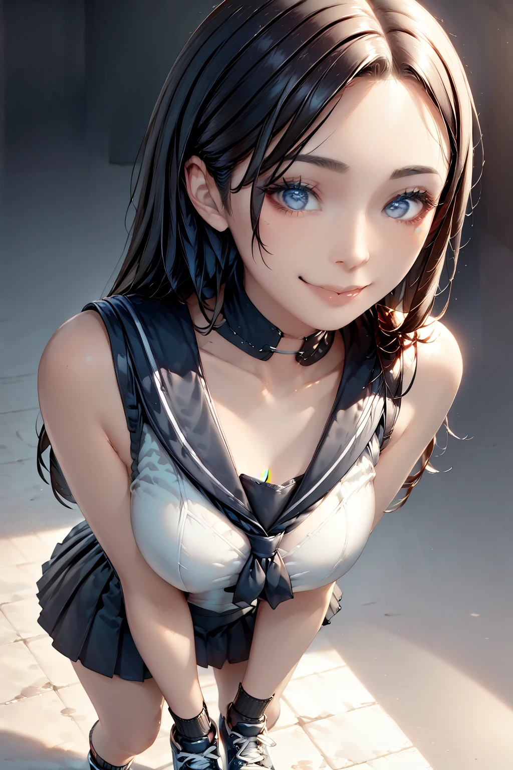 (masterpiece, Highest quality:1.3), (Super detailed:1.4),(Super detailed顔:1.2),(Super detailed目:1.2), (hyperRealistic:1.3), (RAW Photos:1.2), High-definition RAW color photos, Professional photos, (PhotoRealistic:1.4), (Realistic:1.4),8k,Professional Lighting, Perfect Anatomy, BREAK,(Big Breasts:1.6),(blush:1.2),(Bright smile:1.2),detail, Sharp focus, dramatic,dutch angle,hestia (danmachi), long hair, blue ribbon, twintails, gloves, ribbon, dress, Rei no himo, Blue eyes, black hair, white gloves, cleavage, white dress, hair ribbon, bow, sleeveless, sleeveless dress, bangs, cleavage cutout, hair ornament, bowtie, clothing cutout, very long hair, covered navel, arm ribbon,(Sexy gravure pose:1.2)