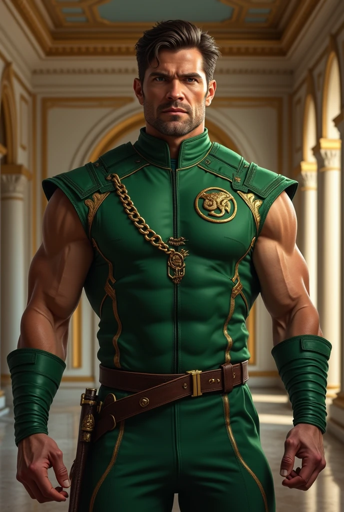 bolin_avatar, muscular, looking at viewer, smile, short hair, simple background, shirt, black hair, closed mouth, green eyes, upper body, male focus, thick eyebrows, <lora:bolin_avatar-30:0.65>