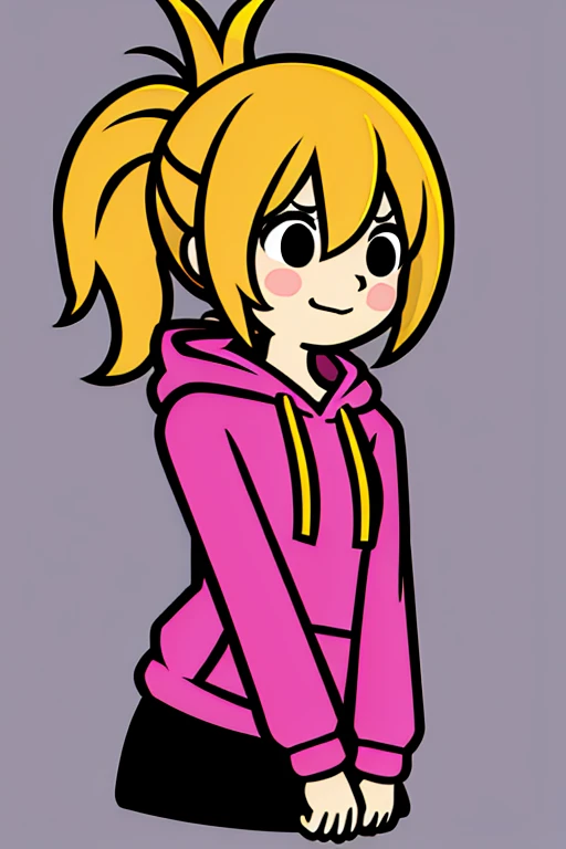 1 chica, pink hoodie, blonde, ponytail hair,(Lora:RitmoCieloV1.1:0.7)