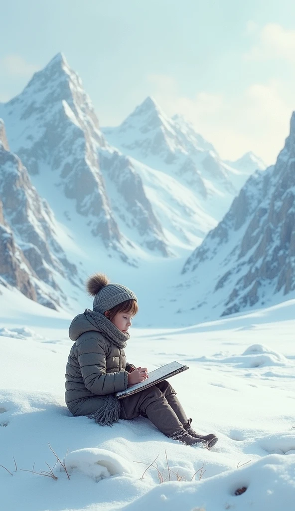 Date: 2012
Country: Andorra
Description: Among the Pyrenees peaks, a kid, wrapped in a pastel Andorran scarf, sits on a mossy rock, scribbling poetry in a notebook. The luminous daylight envelops the scene, reflecting Andorra's peaceful connection to nature.