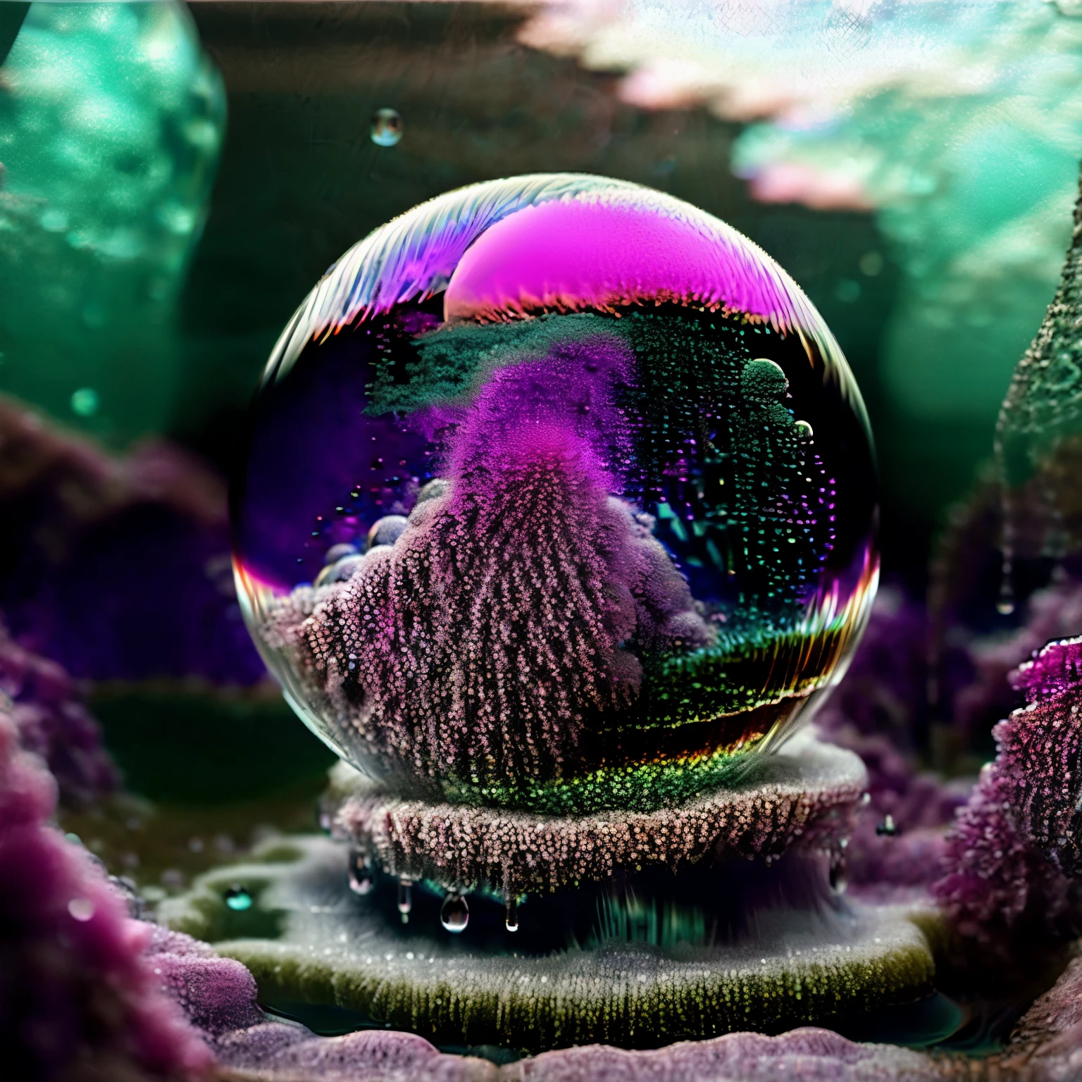  3dglass-like environment,shimmering glass bubbles morphing out of swirling colors, neon colors twisted through glass orbs and melting to drip into glass spheres, colored liquid fizzing to the ground, glowing light and reflecting,4d mandelbulb psychedelic landscape, depth of field,award winning masterpiece,pixel art, portrait,photography,photorealistic,hyperdetailed, glassmorphism,sparkle,God rays,optical illusion,rotational symmetry,reflective light,overexposure,backlighting,symmetrical reflective bubbles and spheres,extremely detailed bubbles and spheres,swirling spirals and vortex,bright vibrant colors popping out from 3d glass spheres,psychedelic underwater brightness glowing with neon colors,glowing colors twist creating holograms. Within a black abyss Intense bright, colorful, perfectly symmetrical glass globes criss crossed back and forth with different colors of laser lights contrasting the glowing light of fizzy liquid within the glass. Stark contrast between bright light colors and dark. photorealistic, cinematic photography, cinematic lighting, cinematic portrait, portrait photography, realistic, realism, ultra detailed, UHDR, full focus, highest quality, hyperrealistic,3D Rendering, 8K Octane, Cinematic, Cinematography, Digital Art, Photorealistic, Pixel Art, Pixel Assets, Depth Of Field, Best Quality, Award Winning, MasterpieceWithin a black abyss Intense bright, colorful, perfectly symmetrical glass globes criss crossed back and forth with different colors of laser lights covering the circumstances of the globes and contrasting the glowing light of acidzlime within the glass. Smaller spheres of glass in luminescent neon pink and neon green liquid fizzing and overflowing with acidic bubbles and emptying out into reflective glass orbs that melt and drip vibrant colorful symetrical patterns that cover the ground and merge together in a quilt of intricate and complex designs. High fantasy, magical effects, hypperrealistic, hyper detailed, very aesthetic.