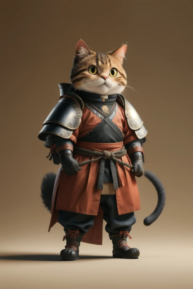 A cat in samurai armor　 standing