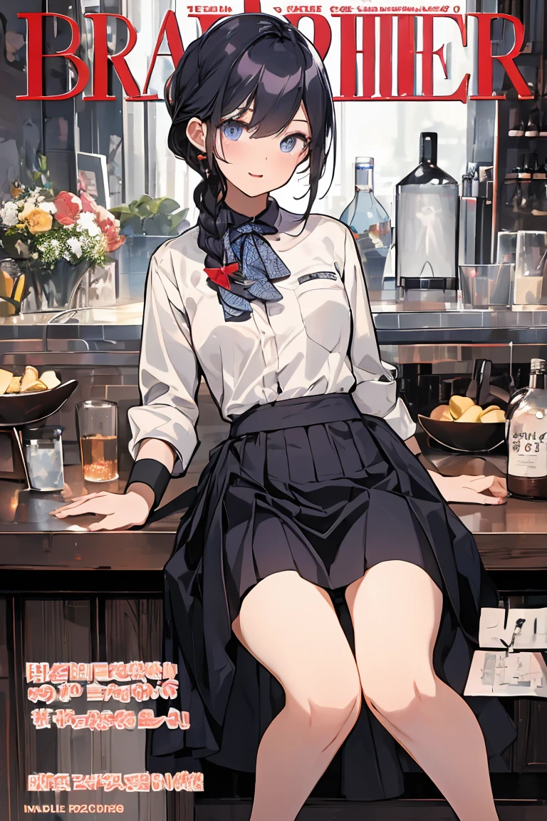 (masterpiece), (best quality), (intricate_details:1.1), (finely detailed:1.4), (distinct_image:1.2), (cafe background), solo girl, cute, (face focus), shiny red eyes/black hair, cat ears, smooth lighting, black shirt, [skirt],
