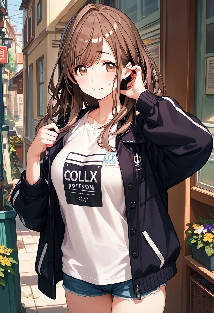 standing, (((only panty,closed baggy shirts jacket ,in the privateroom,shy,enjoy))) ,Extremely loving sexual acts based on pure love ,happy,very satisfied,ecstasy ,Tsukioka Kogane, (((brown_hair)))