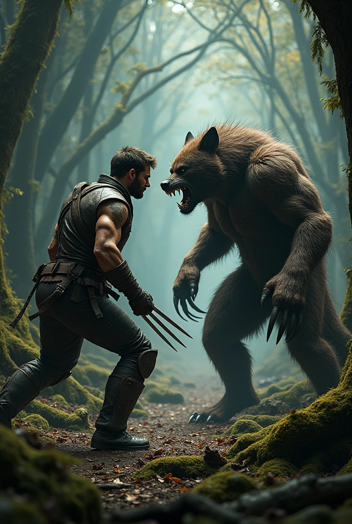 two black men, two normal black men, fighting a monster in the woods, scary night, two friends, one beast, high quality, 