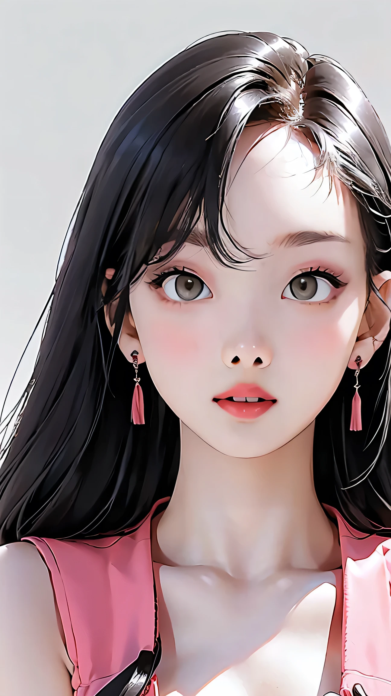 (masterpiece, highres, high resolution:1.2), anime 20 yo girl, portrait, shoulders up, illustration. drawn, violet hair, asian girl, green eyes, blushing, solo, surprised, freckles, big lips, huge breasts, perfect body, wearing a tight crop top, no hands.