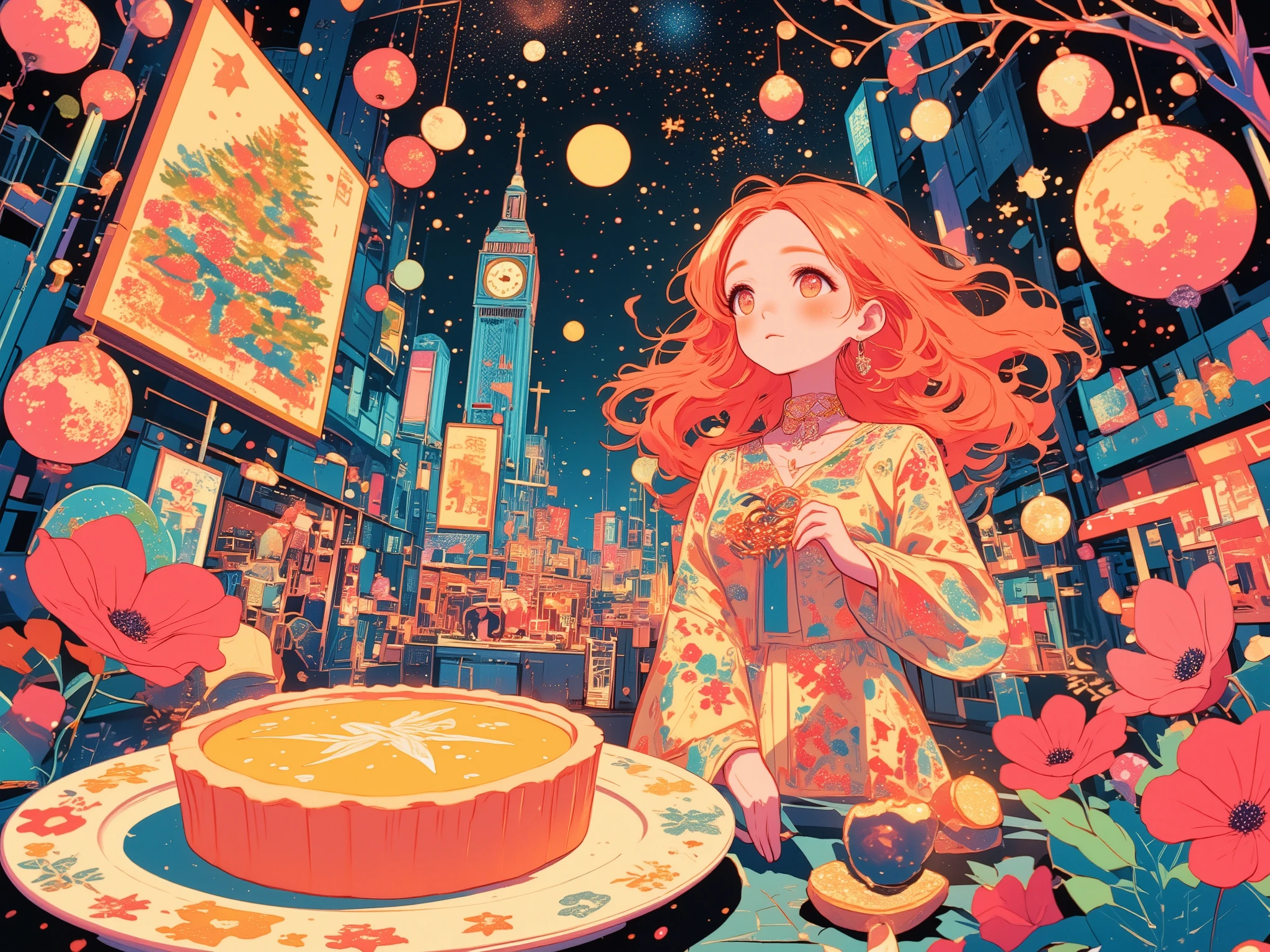 Illustration with carrot orange as the main color, coral red illustration, Universe, New York city and lights, Christmas illustration, egg tart, game changer, vermillion illustration, a picture of a mellon, very pretty lady, Jazz band playing in the street, JAM, poppy red illustration, pink almond illustration, Good morning, Organ player playing Christmas music, carnation, Star ornament, clock tower, exchange, There's a big board with a picture of a Christmas tree on it