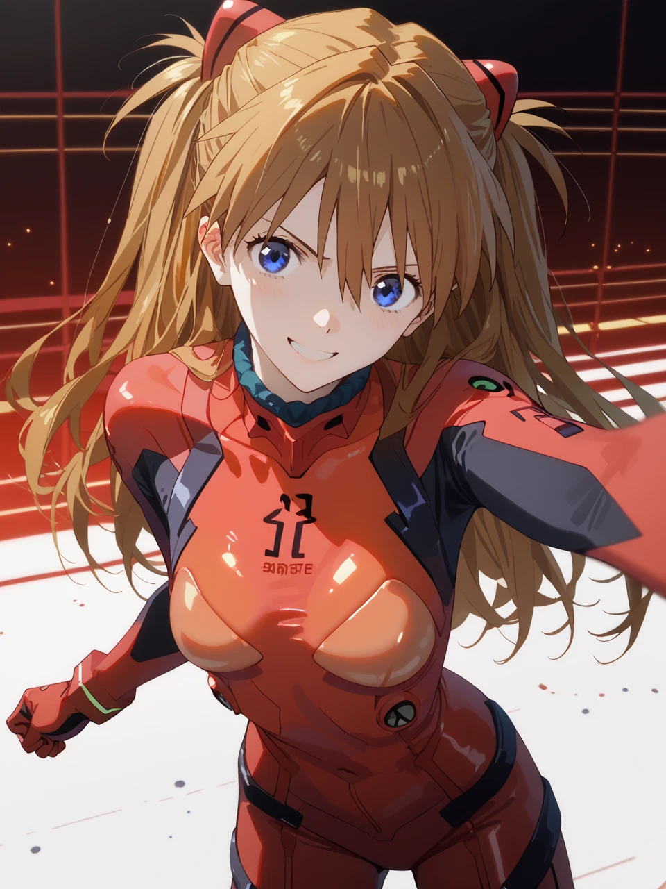         top quality,         top quality,        High Quality Pictures        ,     masterpiece  ,             super high resolution      ,           Detailed Background    ,           absurd,         perfect anatomy     ,     ,    good lighting   ,        Photo Gallery    ,          one adult woman is fighting ,  Asuka Langley Soulieu、  long hair、bangs、  blue eyes、  brown hair  、  hair ornament 、

  Bodysuit  、 、 red plug suit  、interface headset、、、smile、beautiful、universe
