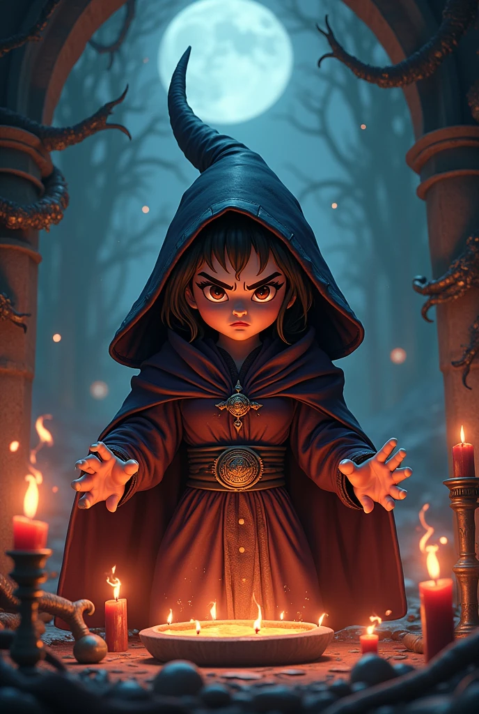 Witch child playing with his out-of-body spirit