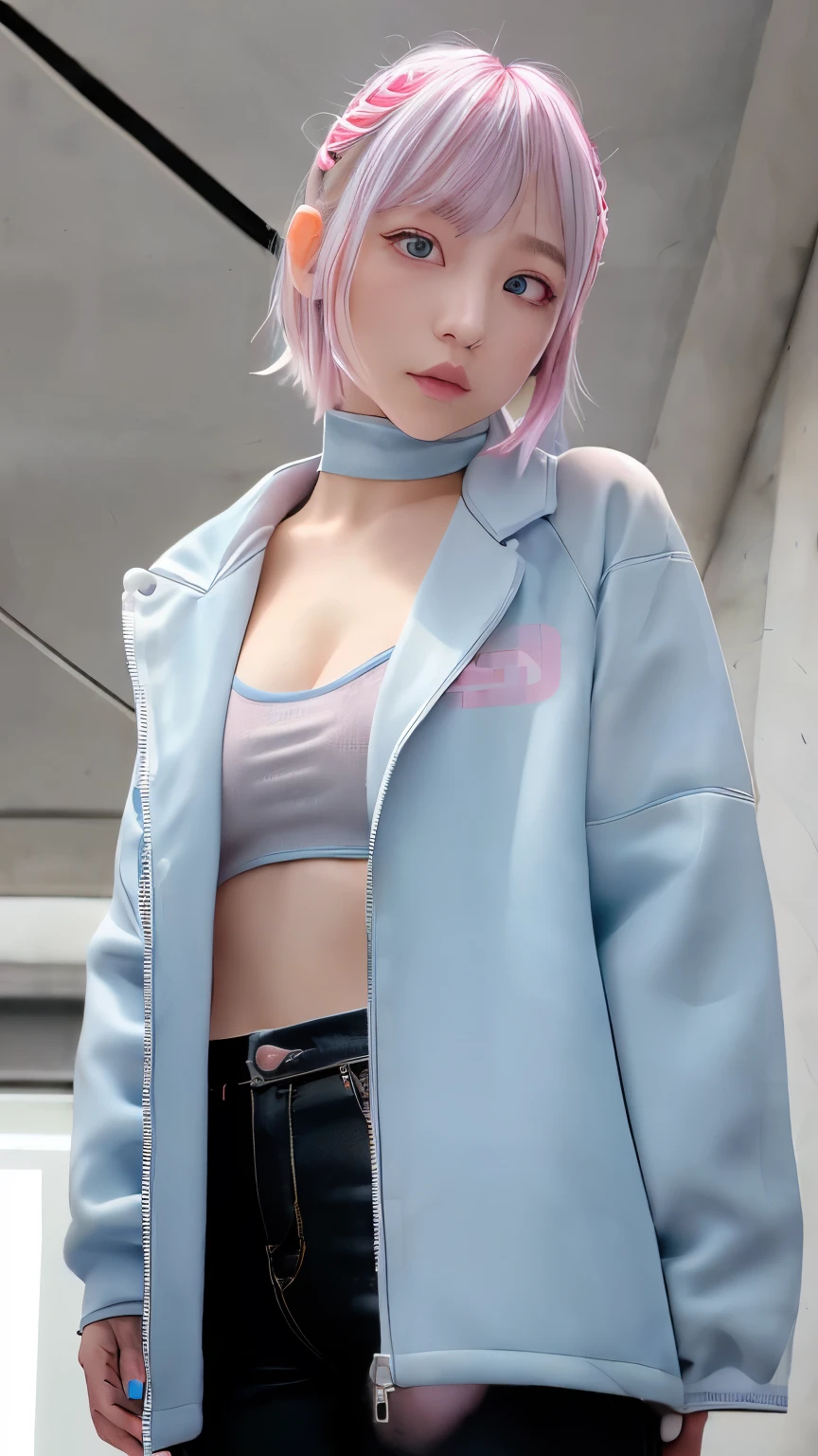 and 8K,premium,real image,intricate details,超High resolution,depth field,masseter piece,natural soft light,Professional lighting,1 girl in,(cute little:1.2),an extremely beautiful 17 year old girl,A detailed eye,((pink eyes)),(pink hair),(with short hair),(fringe),Perfect skin,shiny skin,white and light skin,thin skin,((perfect anatomy,good hand,perfect hand,Five fingers connected to the palm of the hand.,precise hands without incongruity)),Perfect raw legs,delicate legs,perfect proportions,tennis player,perfect face,big and full breasts, big hard nipples, convex buttocks,white polo shirt,Short white pleated skirt,White sports socks,WHITE TENNIS,High ponytail,a wet body,Shake the paddle,sunny day,clouds, Thigh closeup, Focus on the buttocks(thin smile)),(out of home),(tennis coat)