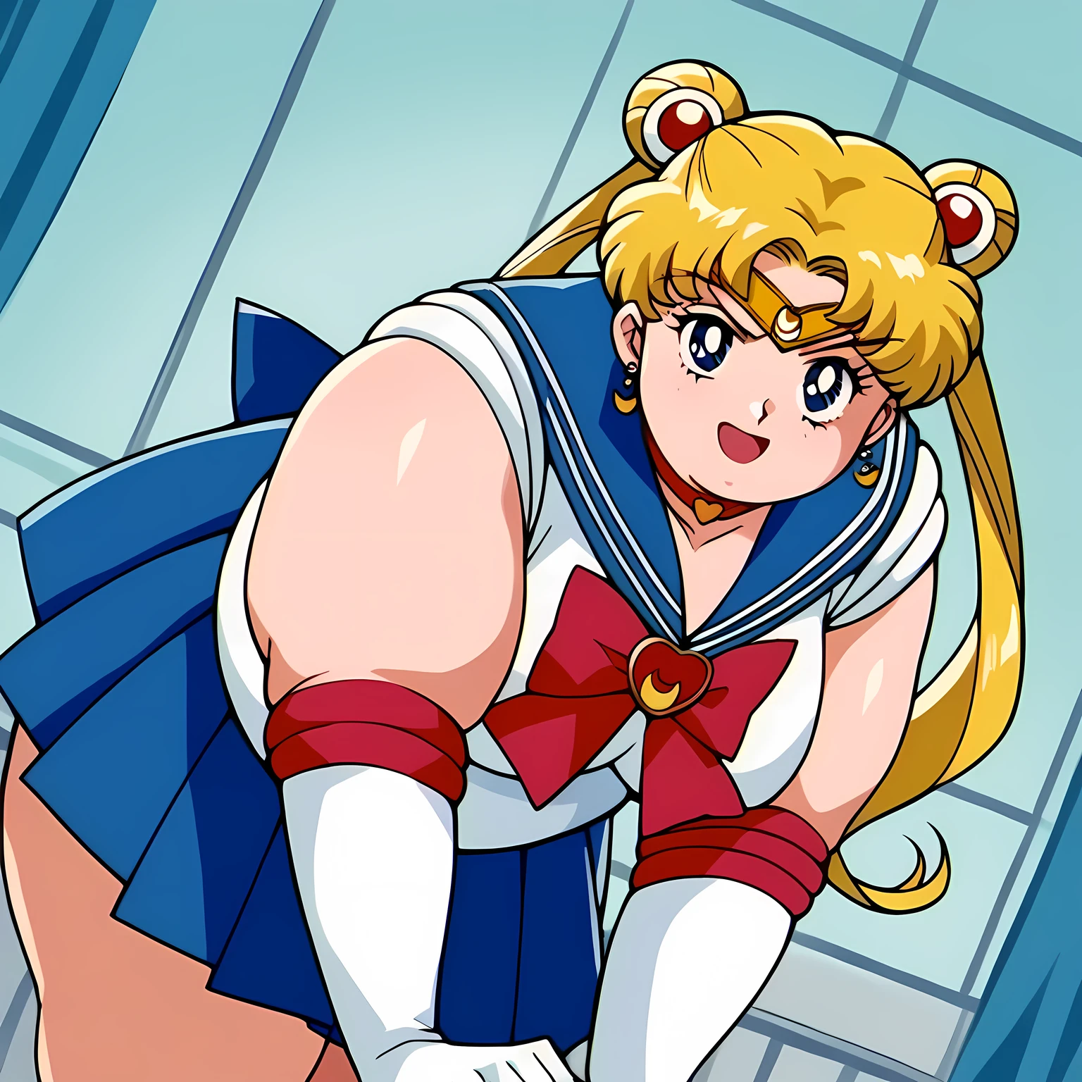 Obra maestra, Mejor calidad, absurdos, perfect anatomy, 1 chica, solo,  Luna, 1990s \(Estilo\), rubia marinero luna, de pie, sonrisa, tiro de vaquero, Uniforme Marinero Senshi, cuello marinero, Falda azul, Guantes de codo, en pose de espaldas, shows off his booty, Backward, no thong big booty, ultra mini falda, Dar fellatio, mamada, oral sex. (detallado:1.3), ultra high resolution, ultra detallado, Highly detallado face and skin texture, detallado eyes, double eyelids, dynamic light, (cara muy detallada) fellatio, Boca chupando pene, XXX.