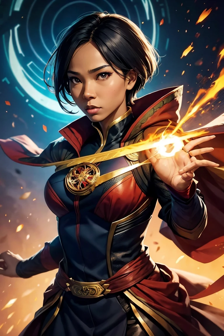girl, superhero doctor Strange, wears the cloack of levitation and the eye of agamoto, combat stance, highly detailed, vibrant appearance, creative behavior, imaginative, , spontaneous, small breasts, sexi, naked breasts, topless, revealing, highest quality, skin texture, intricate details, (cinematic lighting), RAW photo, 8k, masterpiece,best quality,ultra-detailed,very detailed illustrations,extremely detailed,intricate details,highres,super complex details,extremely detailed 8k cg wallpaper