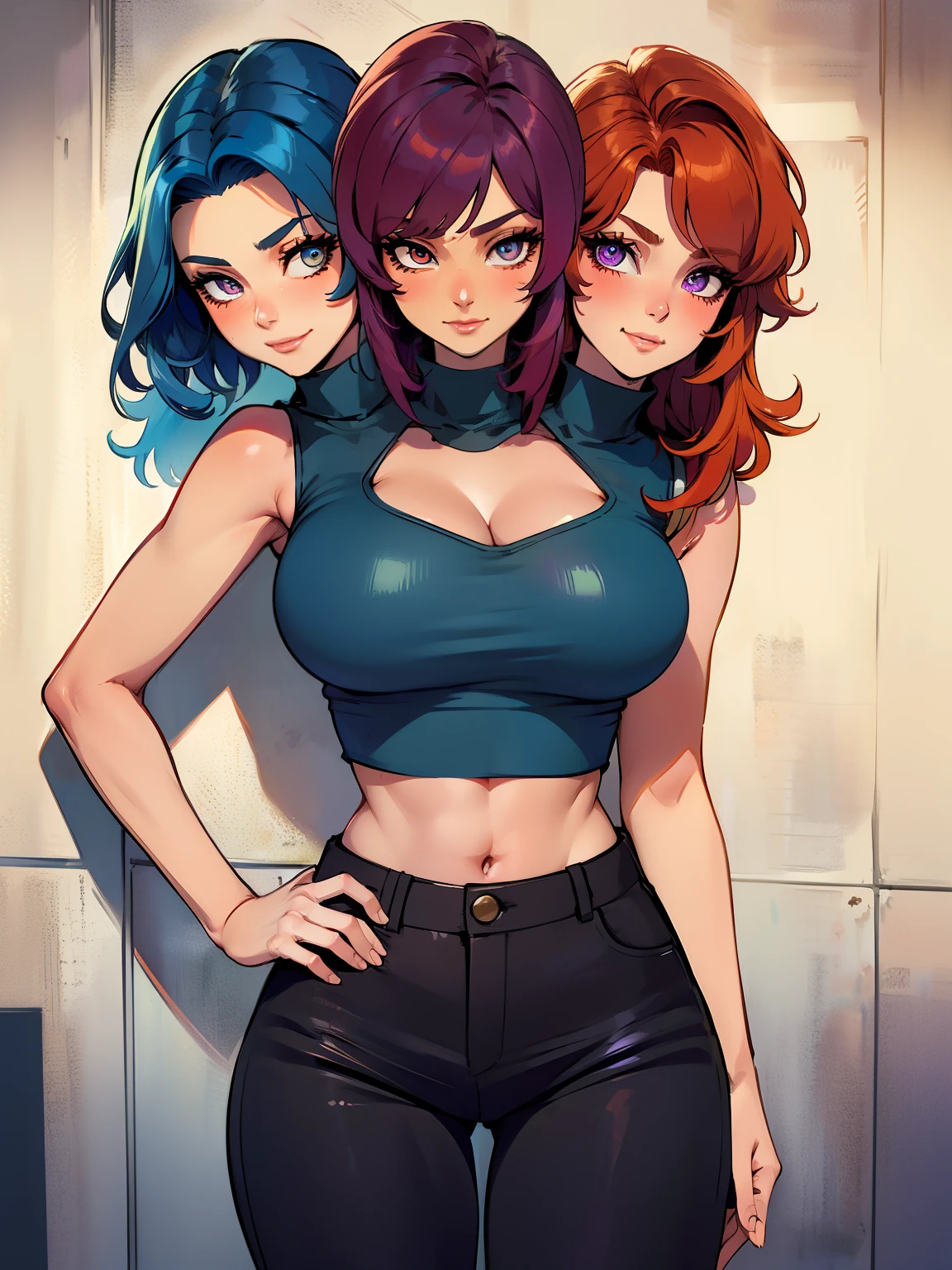 (masterpiece:1.3), (8k, photorealistic, RAW photo, best quality: 1.4), (1girl), beautiful face, (realistic face), (pale red hair, short hair:1.3), (2girl) (pale blue hair, long hair:1.3), beautiful hairstyle, realistic eyes, beautiful detailed eyes, (realistic skin), beautiful skin, (sweater), absurdres, attractive, ultra high res, ultra realistic, highly detailed, golden ratio, (two heads)