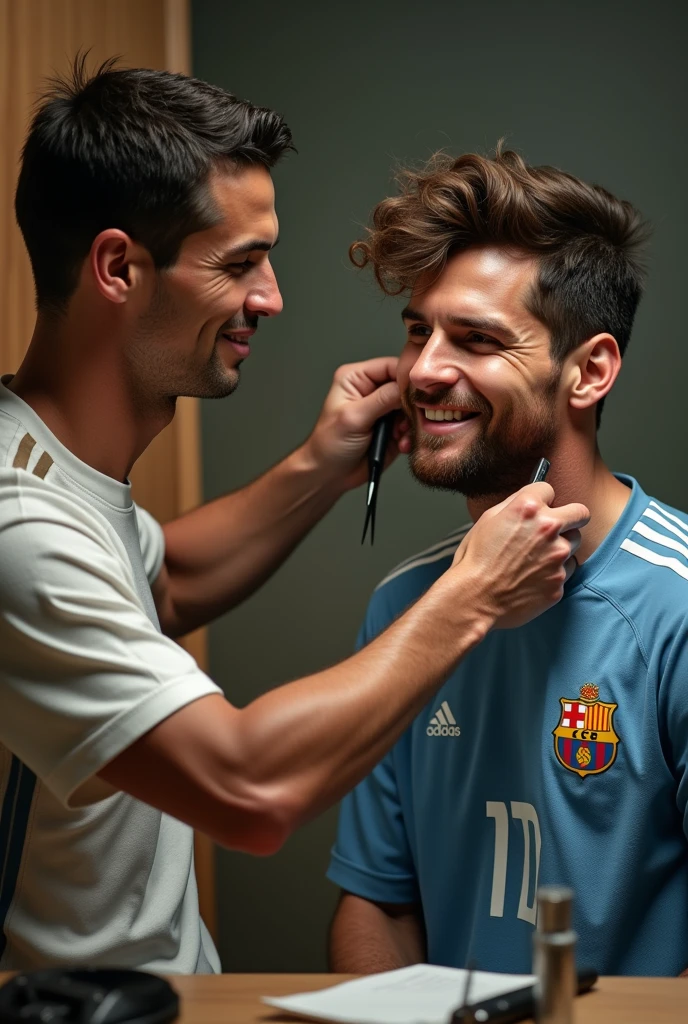 Create an image of a man paying a blowjob to cr7