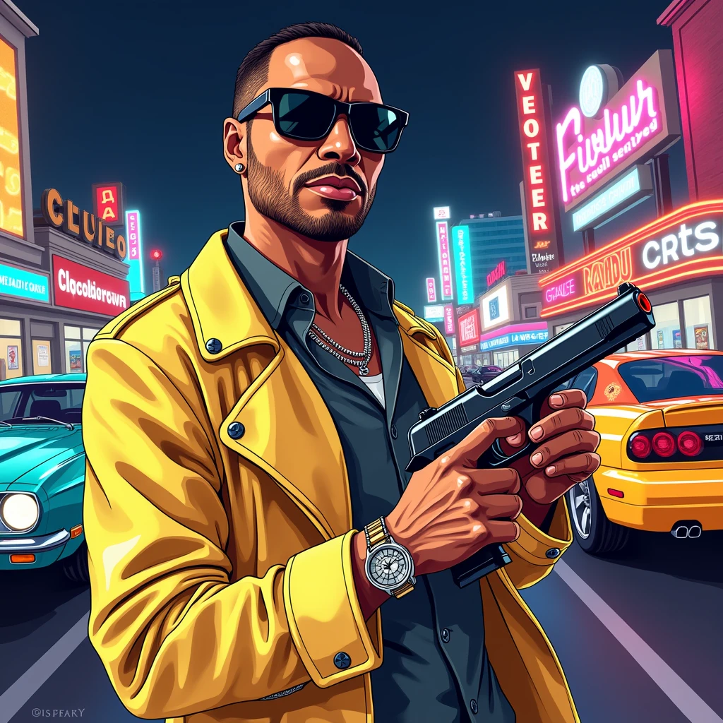 Accurate GTA thug "giancarlo esposito". gta illustration style - SeaArt AI