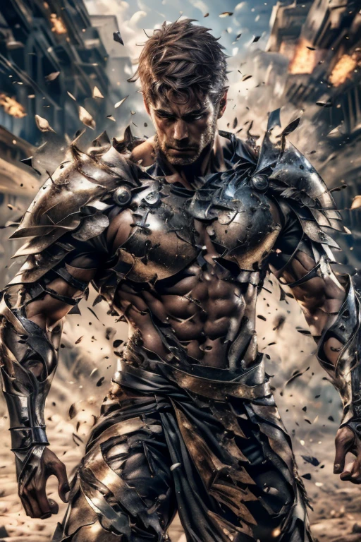 MEDIEVAL ART. FANTASY ART. Westeros. analog style, ((Intricate detailing)), Full torso shot, cold lighting, dark storm, shadow face, arafed muscular man standing in front of a red light with a lightning bolt in the background he doesn't wear any clothes, imaginefx : : hyperrealism, face against the light (Only his chin can be distinguished) bodybuilder body, huge, furaffinity, donoto giancola, dark fog surrounds him, cosplay award winner, extremely muscular, evil energy, hannibal, is tall, very clear image, ominous, ƒ / 8 Desert, visible ruins, ruins, electrical storm., dynamic pose, Windblown Hair, Perfect Face, (realistic eyes), Round Iris, (((red eyes))), perfect eyes, intricate, complex, Helios 44-2 , Swirling Bokeh, Trending on Artstation, Sharp Focus, Studio Shot, Intricate Details, Highly Detailed, Sharp, DND Character Portrait, (oil on canvas), Perfect lighting, Masterpiece, Detailed Background, Portrait by Artgerm and Greg Rutkowski, cinematic lighting, 8k