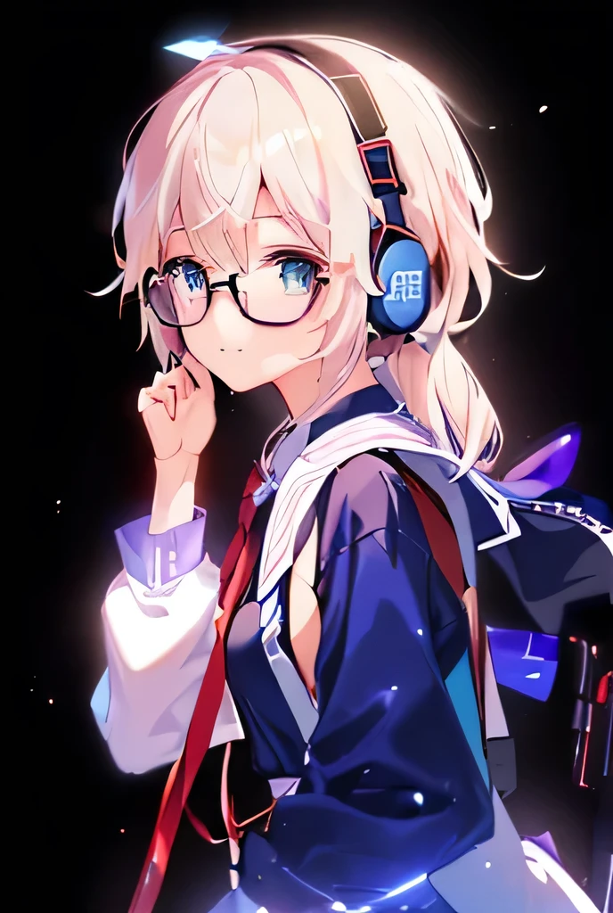 Anime girl wearing headphones and a backpack talking on the phone,  Anime cute style  ,   best anime 4k konachan wallpaper, Gu Weiss, Wearing glasses,  cute girls' visual effects in anime ,  fleet collection style  , Wearing headphones, Smooth Anime CG Art,   young anime girl  ,    inspired by Okumura Koji   , Girls Frontline style,  high quality anime style