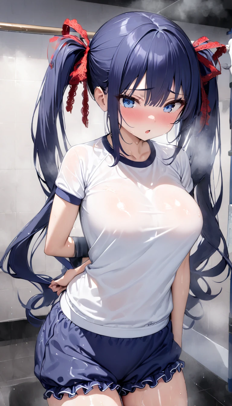 boris(noborhys),1Girl, daitaku helios (umamusume),umamusume,horse girl, smile, breasts, shirt, cleavage, naked shirt,blush, off shoulder, white shirt, looking at viewer, dress shirt, covering privates, bottomless, tachi-e, cowboy shot, standing, sweat, shiny skin,simple background, indoors, masterpiece, best quality,very aesthetic, mid, recent,boris(noborhys)