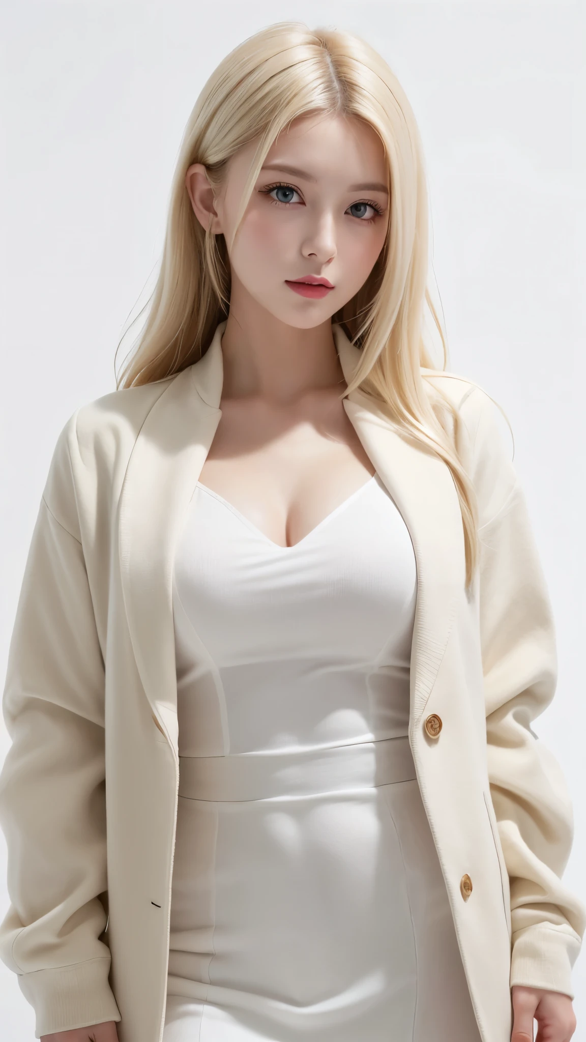 Beautiful woman with perfect body:1.4,Layered Hairstyle,Prominent cleavage,Highly detailed face and skin textures,Double eyelids,Skin Whitening,Long hair,Whitened long legs,(Princess dress,Chest chain),Standing by the sea,Half-length photo
