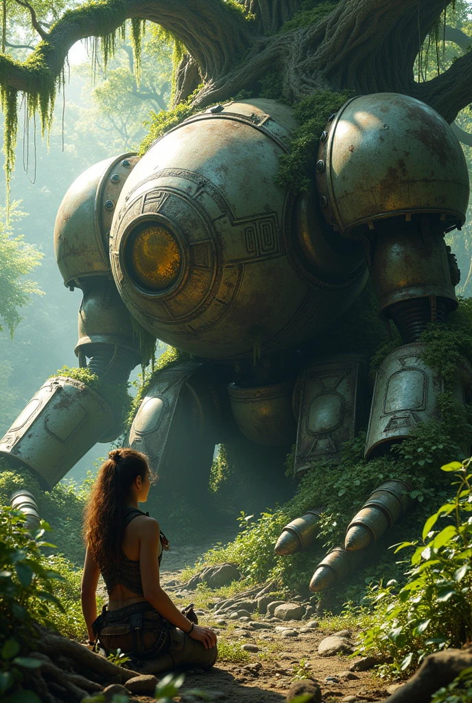 girls warrior with A giant abandoned mech robot overgrown with vines and plants, sitting in a dense jungle under a massive ancient tree, soft sunlight filtering through the leaves, cinematic composition, highly detailed, realistic textures, atmospheric lighting, post-apocalyptic vibeThe girl, clad in tattered leather armor adorned with remnants of past battles, moves cautiously through the verdant underbrush. Her hair, wild and tousled, blends with the strands of moss that drape from the colossal tree's gnarled branches. The air is thick with the scent of damp earth and blooming flora, a testament to nature's resilience in reclaiming what was once a thriving metropolis. As she approaches the mech, its metallic hull glistens beneath a shroud of emerald tendrils, the once imposing figure now transformed into a living monument of the world that was. The cockpit, a shattered viewport filled with tangled roots, beckons her curiosity, while the faint echoes of long-forgotten battles resonate in the air around her. Sunlight dances through the canopy above, casting intricate patterns upon the ground, illuminating the intricate carvings etched into the mech's surface—remnants of a civilization long lost. She runs her fingers across the rusted metal, feeling the pulse of history beneath her touch, as whispers of the past swirl around her like a tangible fog. In this post-apocalyptic realm, where nature has triumphed over technology, she stands as a guardian of the forgotten, her spirit intertwined with the very essence of the jungle. With each breath, she draws strength from the vibrant life that surrounds her, ready to embrace the challenges ahead, fueled by a fierce resolve to uncover the secrets hidden within the ruins of a world that once knew grandeur.
Waiting to start 
