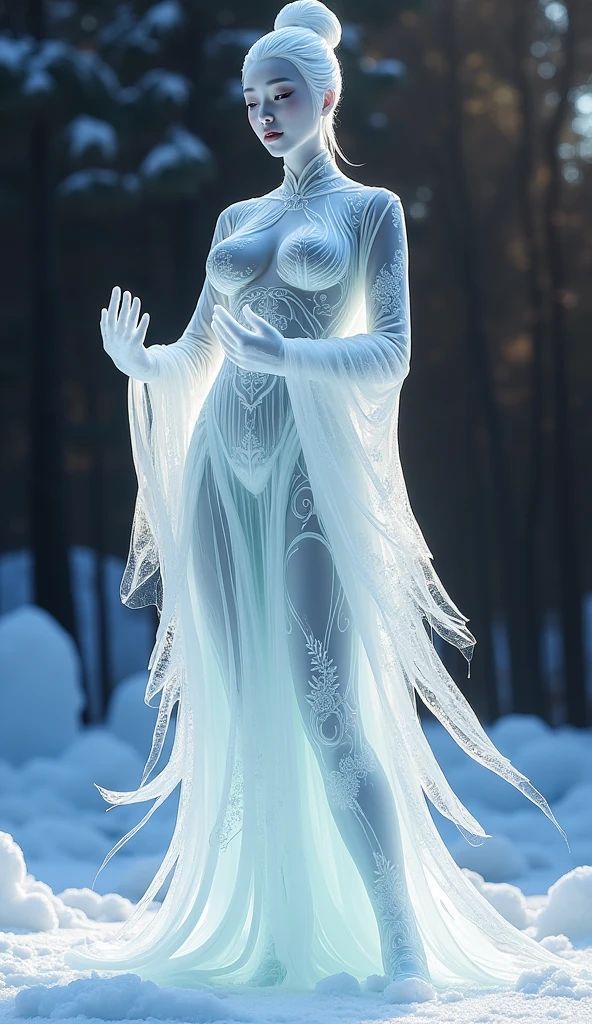(ice - carving:1.4),Movie Angle,(Fan Bingbing,  ice sculpture girl,Anatomically correct,full bodyesbian,Masterpiece ice sculpture camellia,Representative work Hanfu,Smile,sexy,full body arts,traditional arts,erotic arts,Queen arts,Amazing body arts,Amazing hear style,traditional japanese girls,japanese geisha, japanese artworks,Pari, jewelry arts,full body arts style,full body capture) 