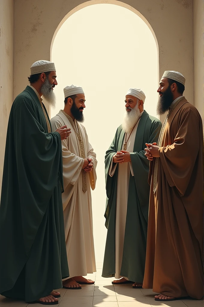 3 muslim person sitting and discussing full image 16:9 only persons no other objects male persons only